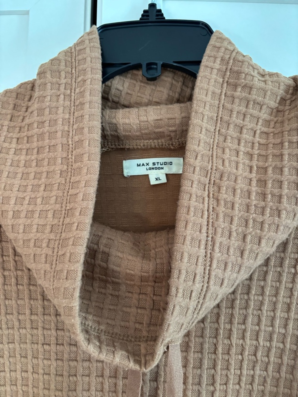 Max Studio Waffle-Knit Hooded Cardigan - Tan - Picture 3 of 4